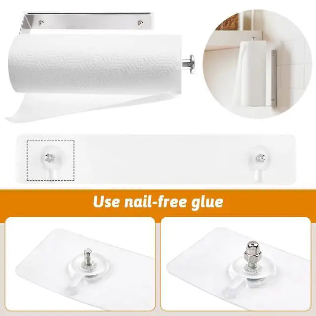 Alt view image 7 of 7 - Magnetic Paper Towel Holder for Fridge, No Drill, One Hand Tear Paper Towel Holder with Ratchet Mechanism, Self-Adhesive & Wall Mount for Refrigerator, Kitchen, Garage, RV(Color:Silver)