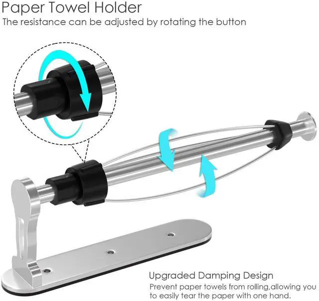 Alt view image 3 of 7 - Magnetic Paper Towel Holder, One Hand Operable Paper Towel Holder Wall Mount Self Adhesive and Strong Magnetic Backing for Kitchen Refrigerator Grill RV(Silver)
