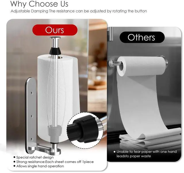 Alt view image 6 of 7 - Magnetic Paper Towel Holder, One Hand Operable Paper Towel Holder Wall Mount Self Adhesive and Strong Magnetic Backing for Kitchen Refrigerator Grill RV(Silver)