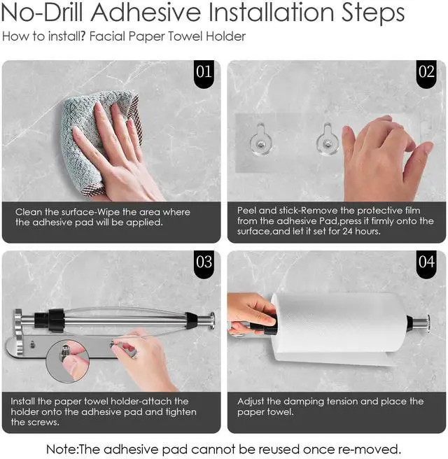 Alt view image 7 of 7 - Magnetic Paper Towel Holder, One Hand Operable Paper Towel Holder Wall Mount Self Adhesive and Strong Magnetic Backing for Kitchen Refrigerator Grill RV(Silver)
