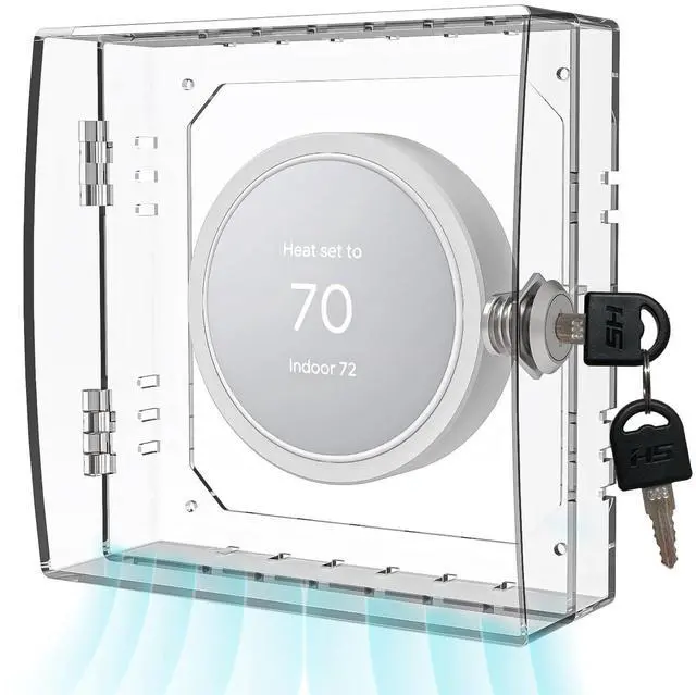 Main image of Thermostat Lock Box,Thermostat Lock Box with Key,Thermostat Guard,Transparent Thermostat Protective Cover,Compatible with Thermostats 4.88''X4.64''X1.97'' or Smaller (Square - Key lock)