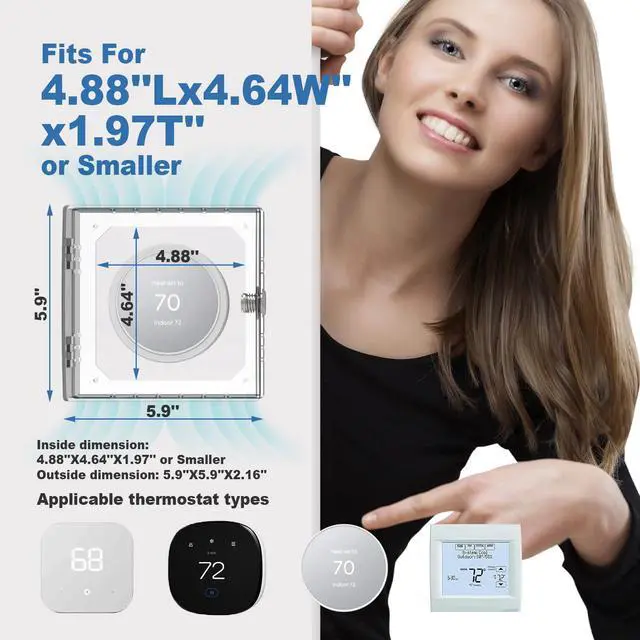 Alt view image 2 of 6 - Thermostat Lock Box,Thermostat Lock Box with Key,Thermostat Guard,Transparent Thermostat Protective Cover,Compatible with Thermostats 4.88''X4.64''X1.97'' or Smaller (Square - Key lock)