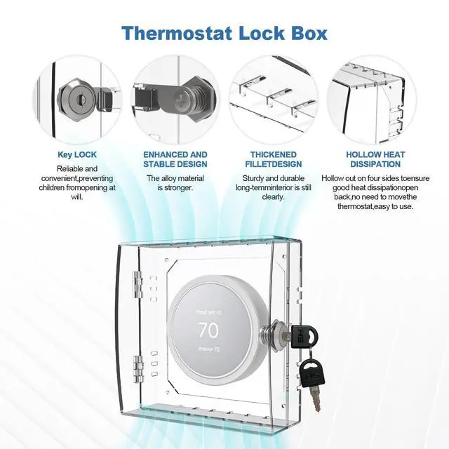 Alt view image 4 of 6 - Thermostat Lock Box,Thermostat Lock Box with Key,Thermostat Guard,Transparent Thermostat Protective Cover,Compatible with Thermostats 4.88''X4.64''X1.97'' or Smaller (Square - Key lock)