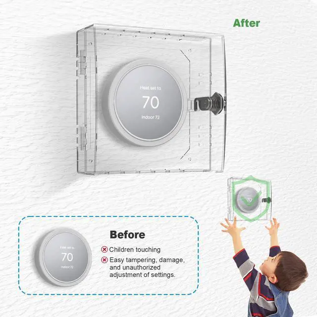 Alt view image 5 of 6 - Thermostat Lock Box,Thermostat Lock Box with Key,Thermostat Guard,Transparent Thermostat Protective Cover,Compatible with Thermostats 4.88''X4.64''X1.97'' or Smaller (Square - Key lock)