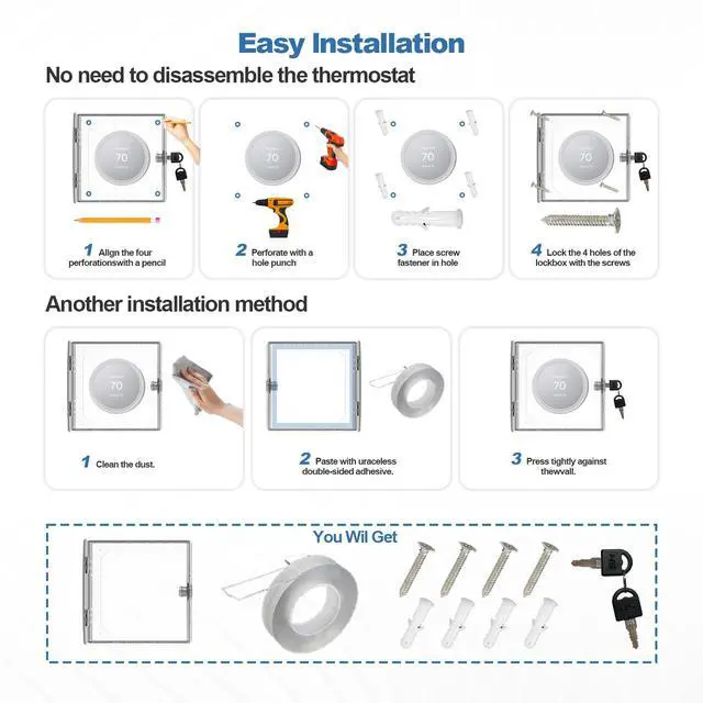 Alt view image 6 of 6 - Thermostat Lock Box,Thermostat Lock Box with Key,Thermostat Guard,Transparent Thermostat Protective Cover,Compatible with Thermostats 4.88''X4.64''X1.97'' or Smaller (Square - Key lock)
