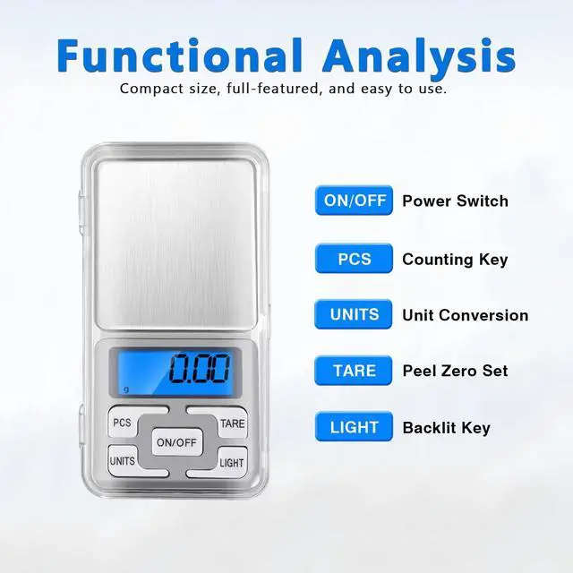 Alt view image 2 of 7 - 2pcs High Accuracy Mini Electronic Digital Pocket Scale Jewelry Weighing Balance Portable 500g/0.01g Counting Function Blue LCD g/tl/oz/ct