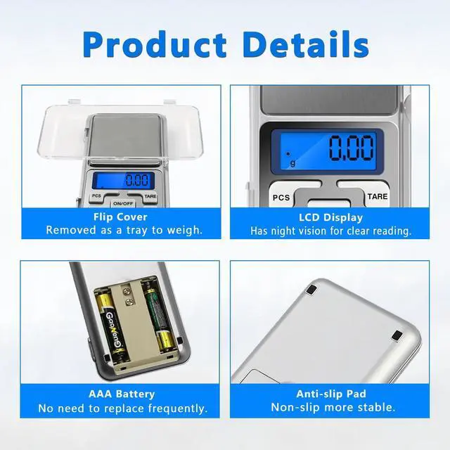 Alt view image 4 of 7 - 2pcs High Accuracy Mini Electronic Digital Pocket Scale Jewelry Weighing Balance Portable 500g/0.01g Counting Function Blue LCD g/tl/oz/ct