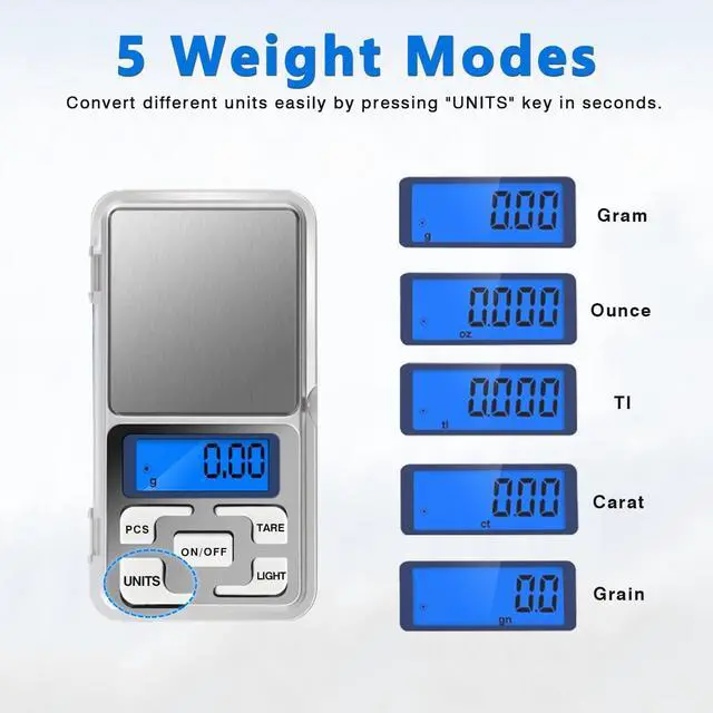 Alt view image 6 of 7 - 2pcs High Accuracy Mini Electronic Digital Pocket Scale Jewelry Weighing Balance Portable 500g/0.01g Counting Function Blue LCD g/tl/oz/ct