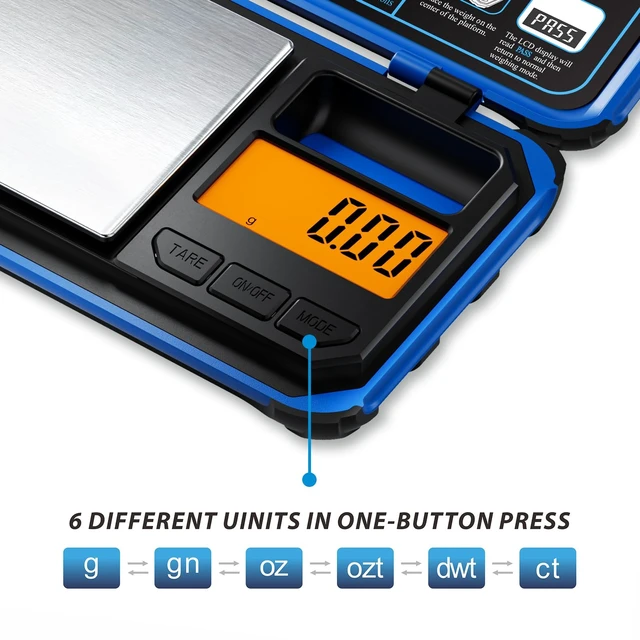Alt view image 2 of 7 - Precision Pocket Scale, 200gx0.01g Jewelry gram Scale | Digital food scale with LCD display, 6 unit conversions, mini kitchen/powder/coffee/coin scale (blue)