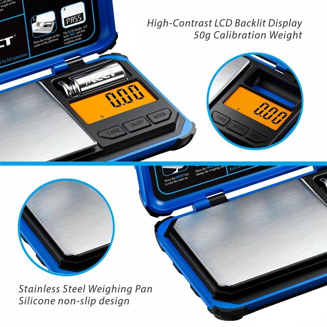 Alt view image 3 of 7 - Precision Pocket Scale, 200gx0.01g Jewelry gram Scale | Digital food scale with LCD display, 6 unit conversions, mini kitchen/powder/coffee/coin scale (blue)