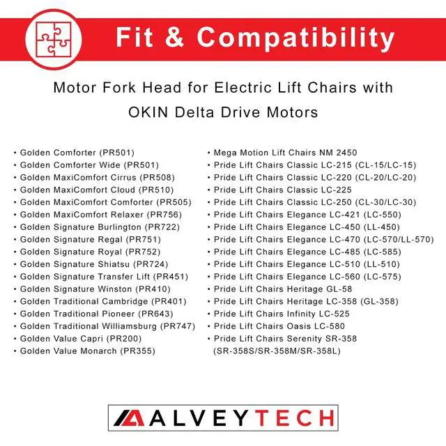 Alt view image 3 of 7 - Motor Fork Head for Lift Chair with Okin DeltaDrive - Left-Hand Counter-Clockwise 1" Thread, Replacement Forkhead Actuator Tip for Delta Drive Motors on Golden & Pride Recliners (GMOKI-13)