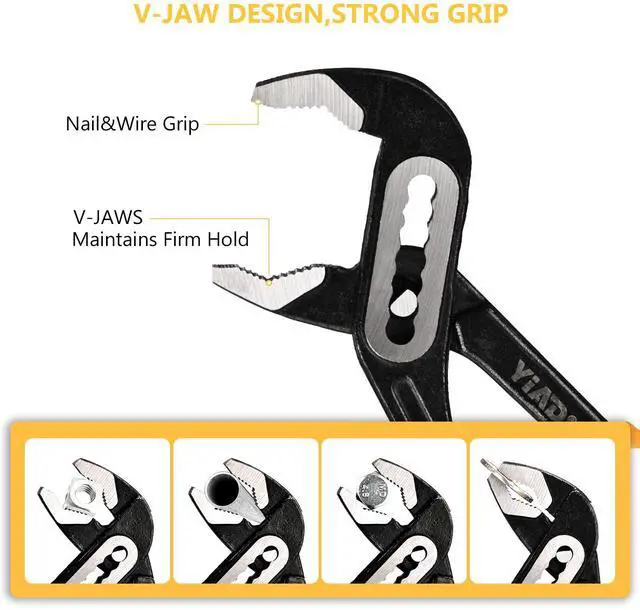 Alt view image 3 of 7 - 8/10 Inch V-Jaw Groove Joint Pliers, 7-Position Lock Set