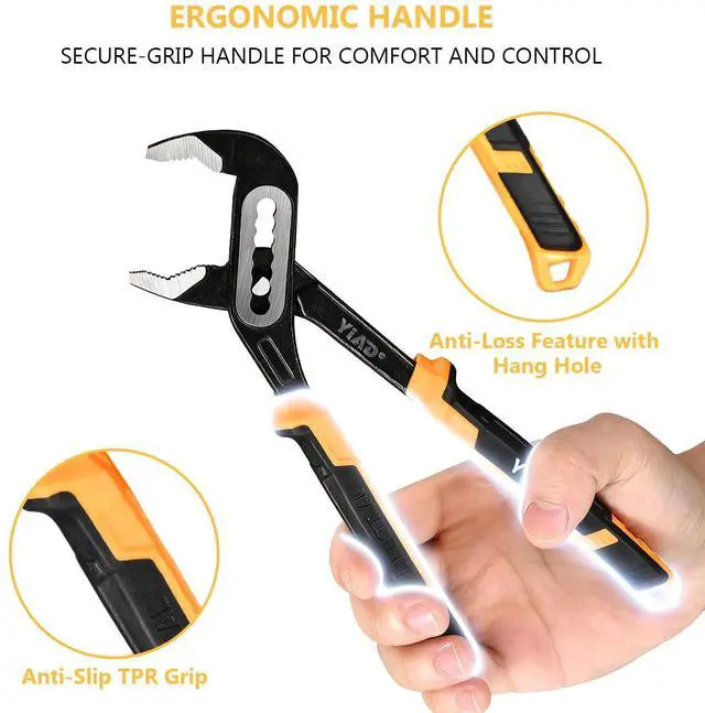 Alt view image 5 of 7 - 8/10 Inch V-Jaw Groove Joint Pliers, 7-Position Lock Set