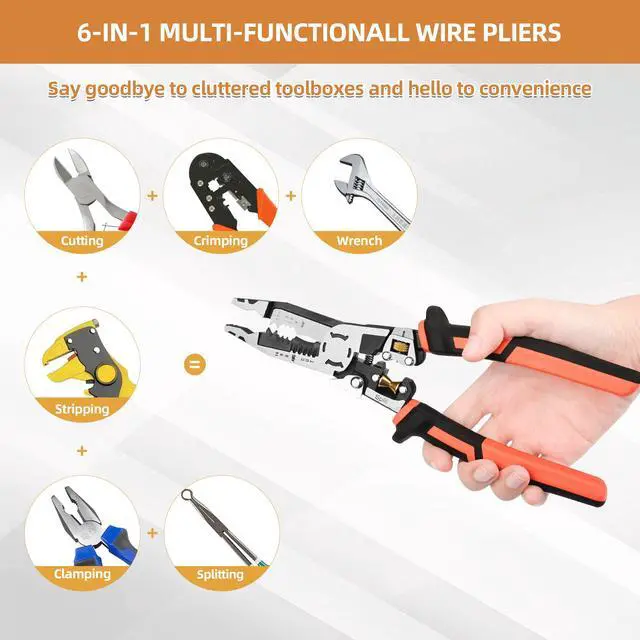 Alt view image 2 of 7 - Wire Stripper Wire Crimping Tool - 10-in-1 Versatile Wire Cutter Crimper Cable Stripper AWG 22-10 Heavy Duty Wire Stripper Cutter Pliers Tool for Splitting,Stripping,Cutting,Crimping,Clamping