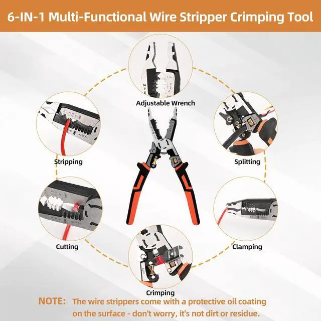 Alt view image 6 of 7 - Wire Stripper Wire Crimping Tool - 10-in-1 Versatile Wire Cutter Crimper Cable Stripper AWG 22-10 Heavy Duty Wire Stripper Cutter Pliers Tool for Splitting,Stripping,Cutting,Crimping,Clamping