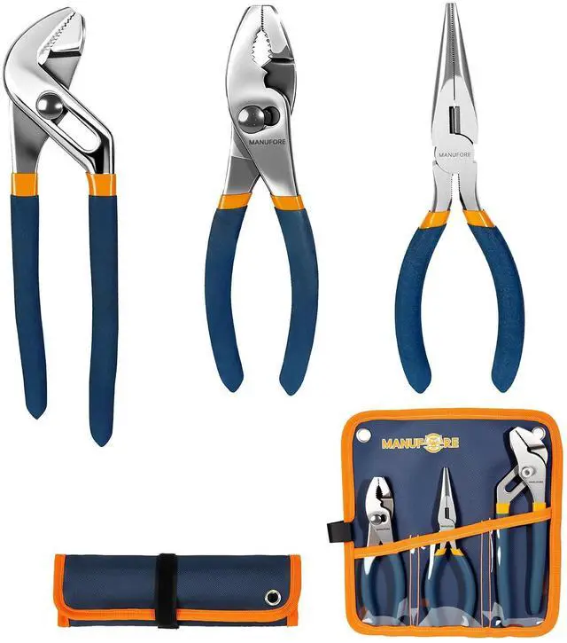 Alt view image 2 of 7 - 3-Piece 6" and 8" Household Pliers with Storage Pouch for Home Use
