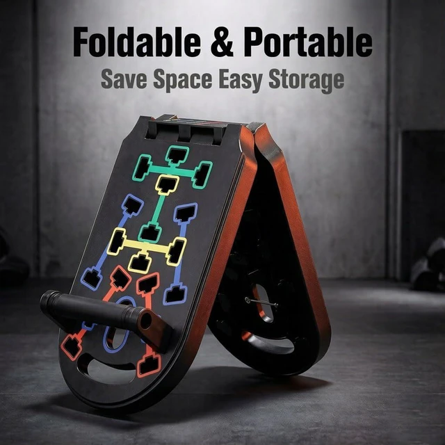 Alt view image 2 of 7 - Portable Push Up Board with Resistance Bands & Pilates Bar, Foldable Home Gym Equipment, Color-Coded Push Up System for Full Body Strength Training, Chest, Arms, Core Workout