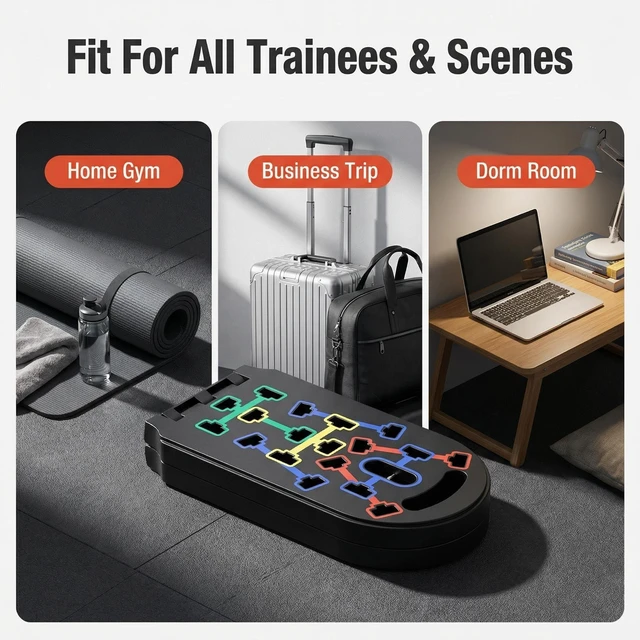Alt view image 4 of 7 - Portable Push Up Board with Resistance Bands & Pilates Bar, Foldable Home Gym Equipment, Color-Coded Push Up System for Full Body Strength Training, Chest, Arms, Core Workout