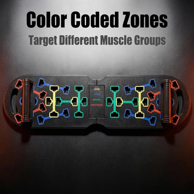 Alt view image 5 of 7 - Portable Push Up Board with Resistance Bands & Pilates Bar, Foldable Home Gym Equipment, Color-Coded Push Up System for Full Body Strength Training, Chest, Arms, Core Workout