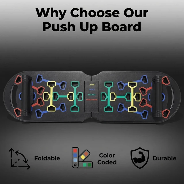 Alt view image 7 of 7 - Portable Push Up Board with Resistance Bands & Pilates Bar, Foldable Home Gym Equipment, Color-Coded Push Up System for Full Body Strength Training, Chest, Arms, Core Workout
