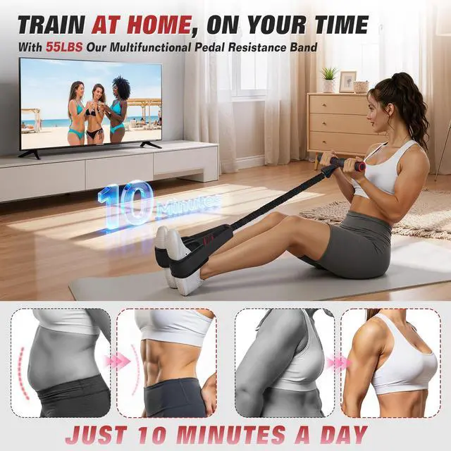 Alt view image 2 of 7 - Upgraded Pedal Resistance Band with Handles, Foot Pedal Resistance Bands for Women, Core Abs Leg Training, Exercise Bands for Full Body Workout Fitness, Home Gym Equipment, Pilates & Physical Therapy