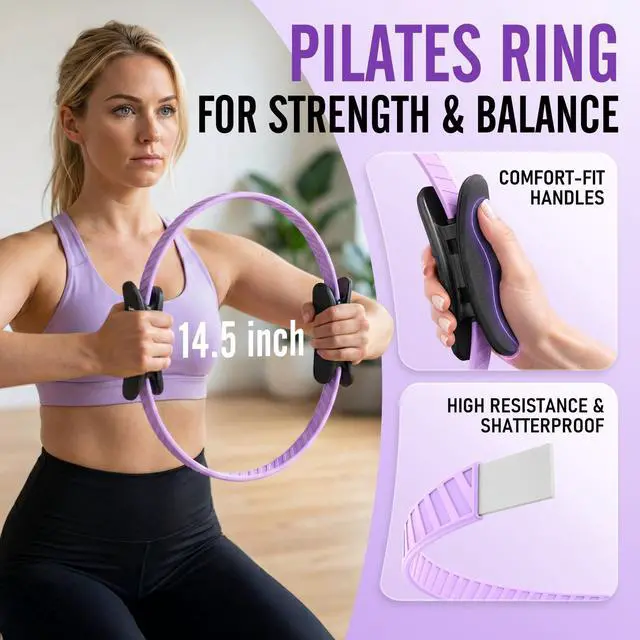 Alt view image 2 of 7 - Pilates Ring Kit for Women, Pilates Equipment 14.5" Home Magic Circle Workout with Pilates Ball, Resistance Bands, Better me Pilates Essentials Starter Set for Beginners Toning Shape Full Body