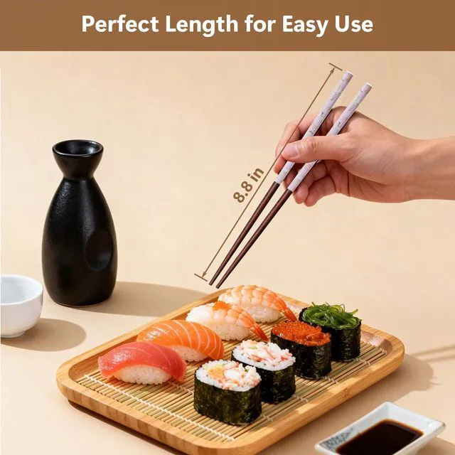 Alt view image 2 of 7 - 5 Pairs Reusable Wooden Chopsticks and Ceramic Rests Set, 8.8 Inch/22.5cm Classic Japanese Style Chopsticks with Holders for Ramen Sushi Asian Cuisine Lovers, Black Elegant Gift Box
