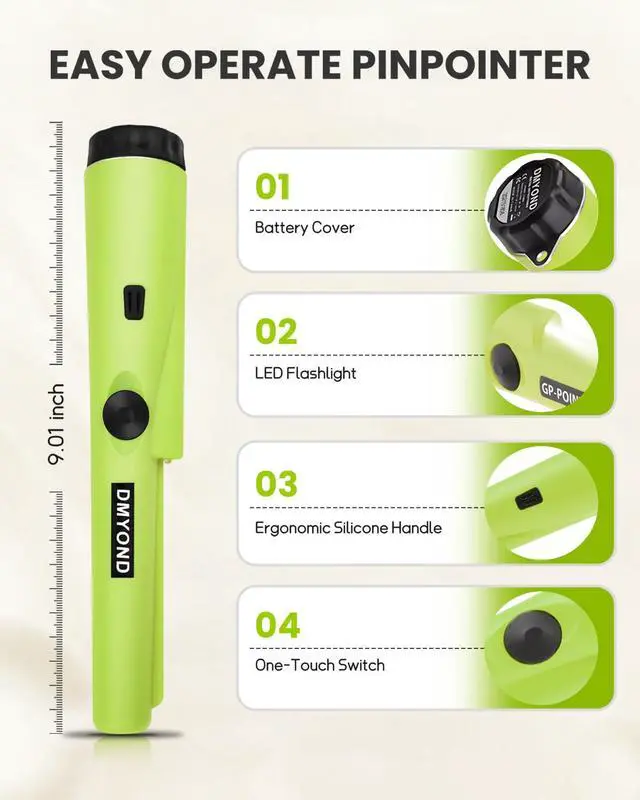 Alt view image 5 of 7 - Metal Detector Pinpointer, Professional Waterproof with 9V Battery