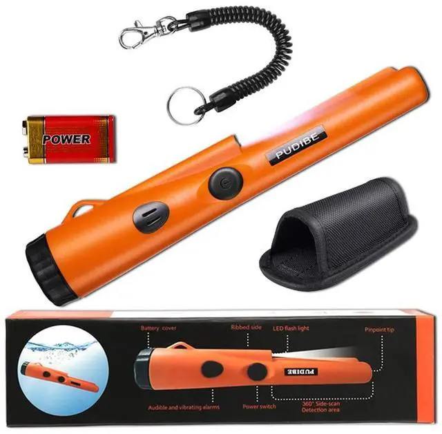 Main image of Pinpoint Metal Detector Pinpointer - Fully Waterproof with Orange Color Include a 9V Battery 360 Search Treasure Pinpointing Finder Probe with Belt Holster for Adults and Kids(Three Mode)