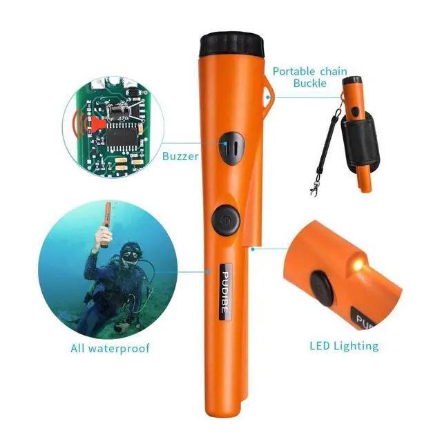 Alt view image 4 of 6 - Pinpoint Metal Detector Pinpointer - Fully Waterproof with Orange Color Include a 9V Battery 360 Search Treasure Pinpointing Finder Probe with Belt Holster for Adults and Kids(Three Mode)
