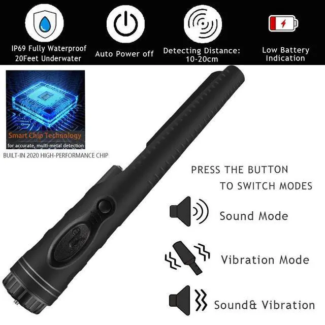 Alt view image 3 of 5 - Fully Waterproof Pinpoint Metal Detector Pinpointer 360° Search Pinpointing Finder Probe Treasure Hunting Tool Accessories for Adults and Kids (Three Mode)