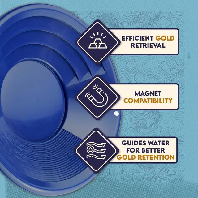 Alt view image 5 of 7 - 12 Inch Gold Panning Pan - Dual Riffles for Easier Mining and Prospecting, Blue