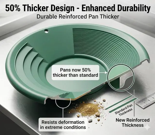 Alt view image 2 of 6 - Extra Thick Gold Rush Panning Pan - Heavy Duty 12 Inch Green Prospecting Pan with Dual Riffle System