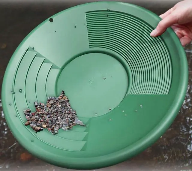 Alt view image 3 of 6 - Extra Thick Gold Rush Panning Pan - Heavy Duty 12 Inch Green Prospecting Pan with Dual Riffle System