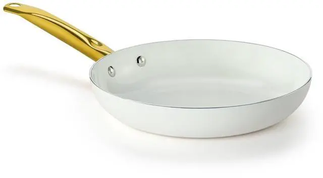 Main image of 8-Inch Ceramic Nonstick Frying Pan Skillet, Elegant White and Gold Color Handle - Golden Elegance for Every Kitchen