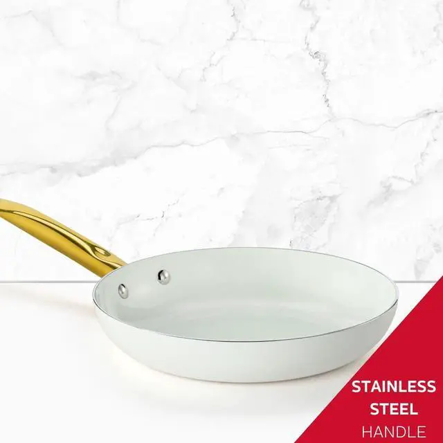 Alt view image 3 of 4 - 8-Inch Ceramic Nonstick Frying Pan Skillet, Elegant White and Gold Color Handle - Golden Elegance for Every Kitchen