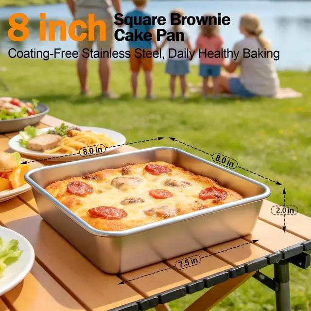 Alt view image 2 of 7 - 2 Pack Stianless Steel 8x8 Baking Pan with 60 PCS Parchment Paper