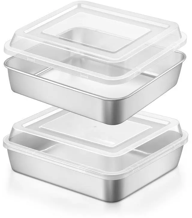 Main image of 8 x 8 Square Baking Pan with Lid, 8 Inch Stainless Steel Cake Pan