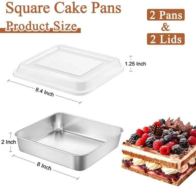 Alt view image 2 of 7 - 8 x 8 Square Baking Pan with Lid, 8 Inch Stainless Steel Cake Pan