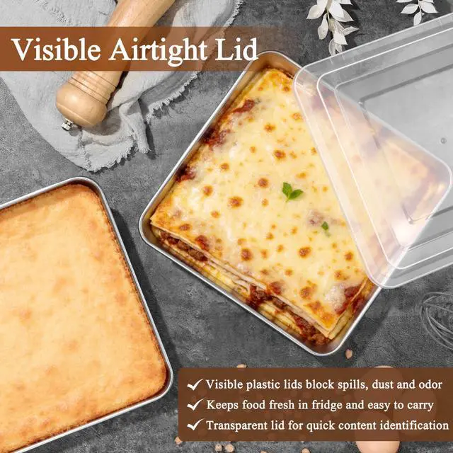 Alt view image 3 of 7 - 8 x 8 Square Baking Pan with Lid, 8 Inch Stainless Steel Cake Pan