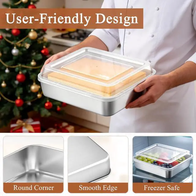 Alt view image 5 of 7 - 8 x 8 Square Baking Pan with Lid, 8 Inch Stainless Steel Cake Pan