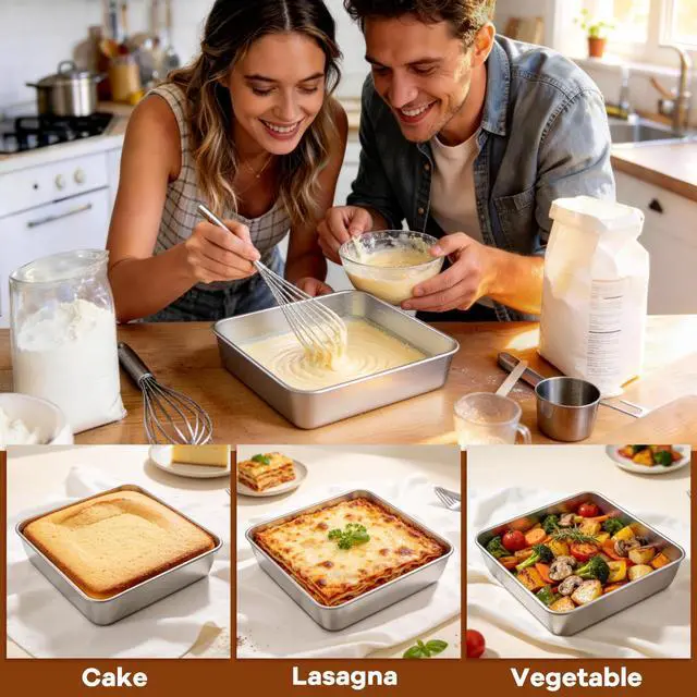 Alt view image 7 of 7 - 8 x 8 Square Baking Pan with Lid, 8 Inch Stainless Steel Cake Pan