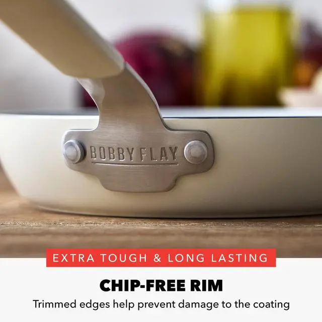 Alt view image 5 of 7 - x Bobby Flay 8" Nonstick Frying Pan Skillet, PFAS-Free Diamond Ceramic, Induction Suitable, Stay-Cool Silicone Handle, Easy Clean Dishwasher & Oven Safe, Egg & Omelet Pan, Cream