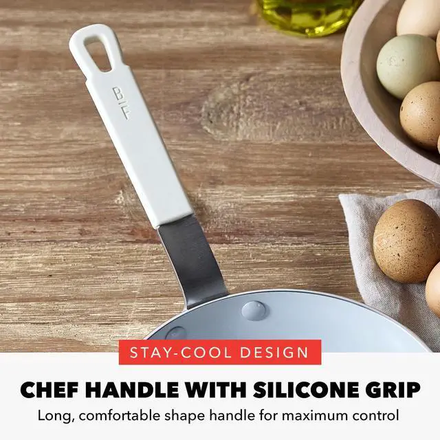 Alt view image 6 of 7 - x Bobby Flay 8" Nonstick Frying Pan Skillet, PFAS-Free Diamond Ceramic, Induction Suitable, Stay-Cool Silicone Handle, Easy Clean Dishwasher & Oven Safe, Egg & Omelet Pan, Cream