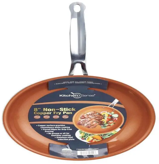 Main image of Kitchen Sense 8 Round Copper Non-Stick Frying Pan Heavy Duty Saute Pan Scratch Resistant Omelette Pan with Wide Edge