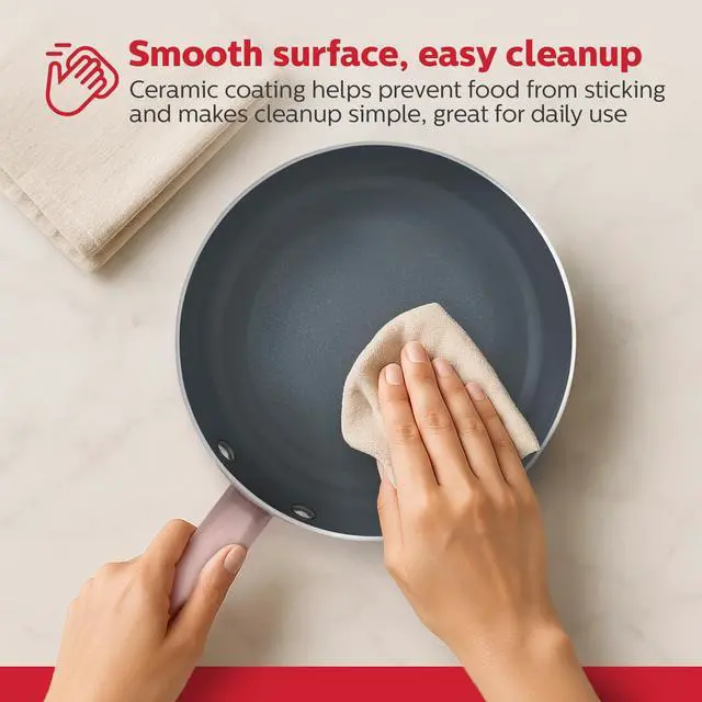 Alt view image 3 of 6 - 8-IN Ceramic Non-Stick Fry Pan, Stainless Steel Golden Handle. Even Heating, PFAS and PFOA-Free, Sear, Fry, or Sauté. Compatible with Gas, Electric and Induction Cooktops