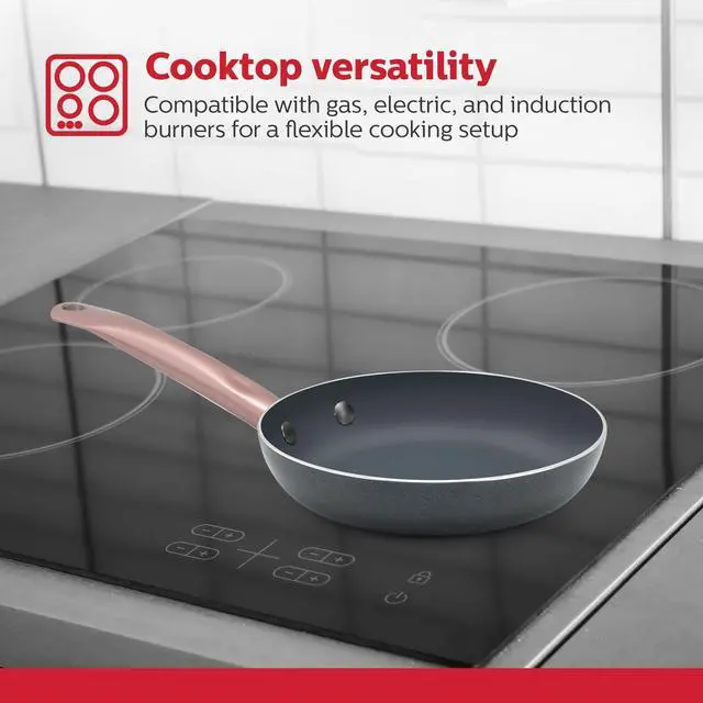 Alt view image 4 of 6 - 8-IN Ceramic Non-Stick Fry Pan, Stainless Steel Golden Handle. Even Heating, PFAS and PFOA-Free, Sear, Fry, or Sauté. Compatible with Gas, Electric and Induction Cooktops