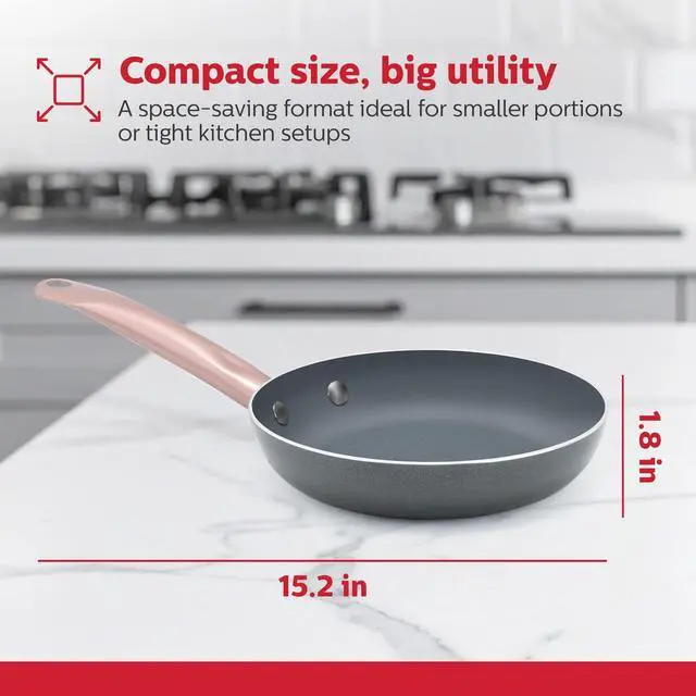 Alt view image 5 of 6 - 8-IN Ceramic Non-Stick Fry Pan, Stainless Steel Golden Handle. Even Heating, PFAS and PFOA-Free, Sear, Fry, or Sauté. Compatible with Gas, Electric and Induction Cooktops