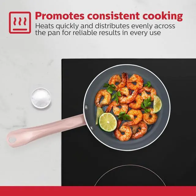 Alt view image 2 of 6 - 8-IN Ceramic Non-Stick Fry Pan, Stainless Steel Golden Handle. Even Heating, PFAS and PFOA-Free, Sear, Fry, or Sauté. Compatible with Gas, Electric and Induction Cooktops