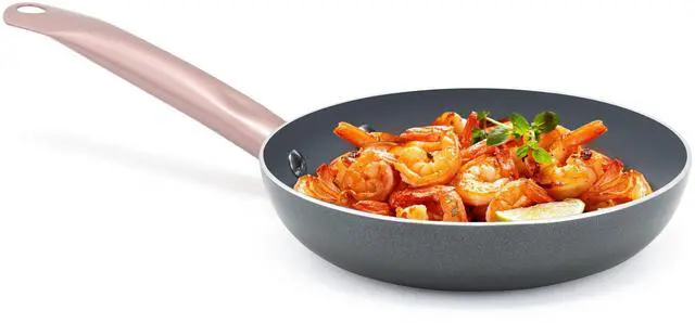 Main image of 8-IN Ceramic Non-Stick Fry Pan, Stainless Steel Golden Handle. Even Heating, PFAS and PFOA-Free, Sear, Fry, or Sauté. Compatible with Gas, Electric and Induction Cooktops